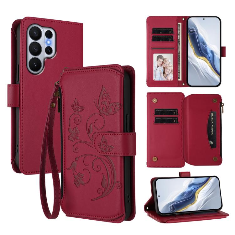 Butterfly Love Flower Multi-card Zipper Wallet Leather Phone Case
