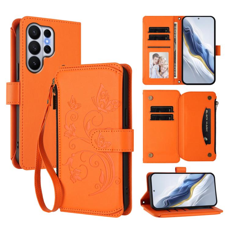 Butterfly Love Flower Multi-card Zipper Wallet Leather Phone Case