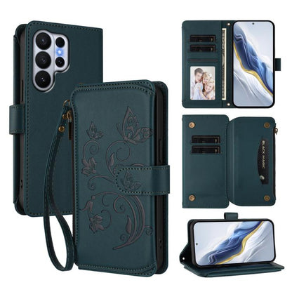 Butterfly Love Flower Multi-card Zipper Wallet Leather Phone Case