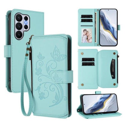 Butterfly Love Flower Multi-card Zipper Wallet Leather Phone Case