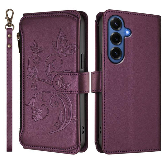 Butterfly Love Flower Multi-card Zipper Wallet Leather Phone Case