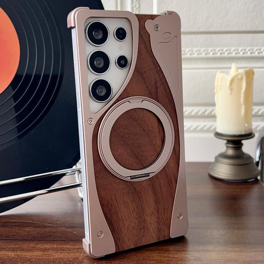 Walnut Metal Frameless 360 Degree Rotation Holder MagSafe Phone Case