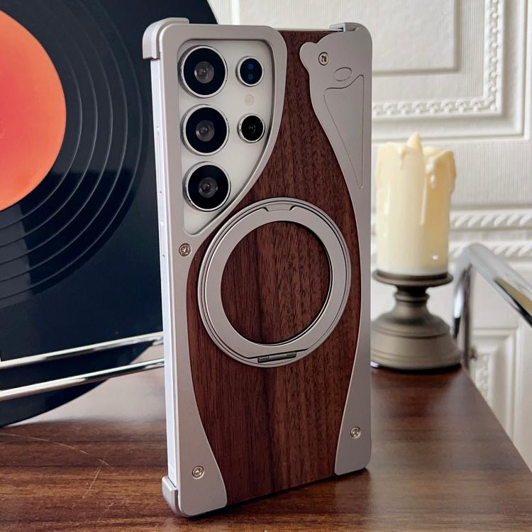 Walnut Metal Frameless 360 Degree Rotation Holder MagSafe Phone Case