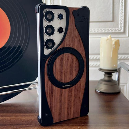 Walnut Metal Frameless 360 Degree Rotation Holder MagSafe Phone Case