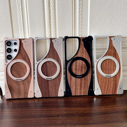 Walnut Metal Frameless 360 Degree Rotation Holder MagSafe Phone Case