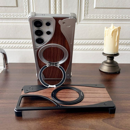 Walnut Metal Frameless 360 Degree Rotation Holder MagSafe Phone Case