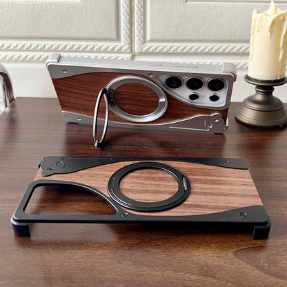 Walnut Metal Frameless 360 Degree Rotation Holder MagSafe Phone Case