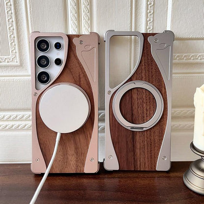 Walnut Metal Frameless 360 Degree Rotation Holder MagSafe Phone Case