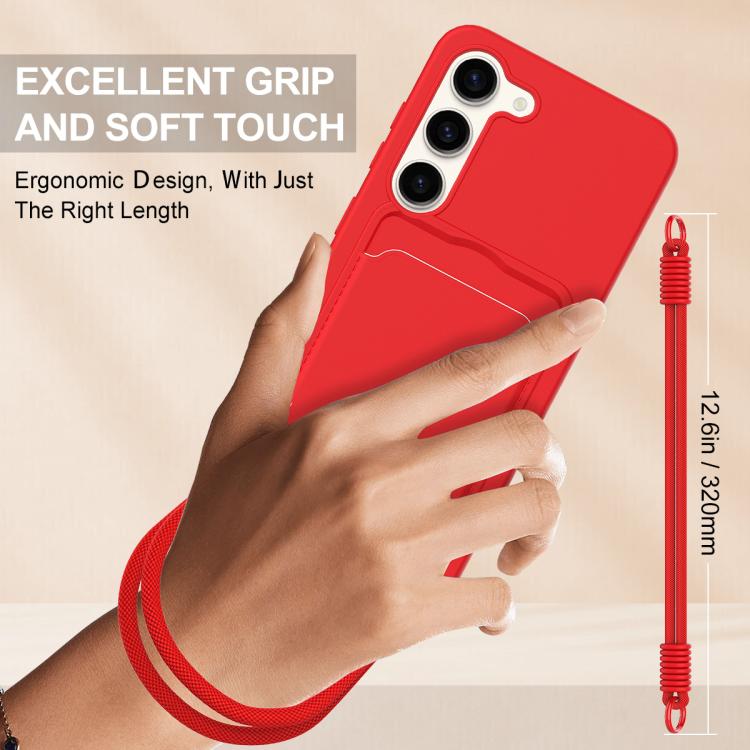 Integrated Card Bag Solid Color Liquid Silicone Phone Case Gen2 with Short Lanyard