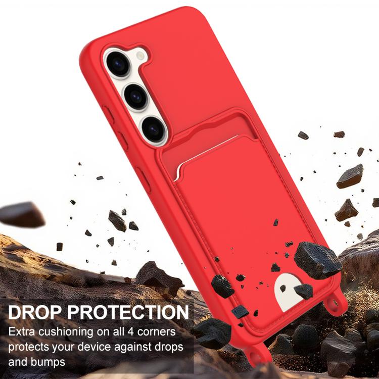 Integrated Card Bag Solid Color Liquid Silicone Phone Case Gen2 with Short Lanyard