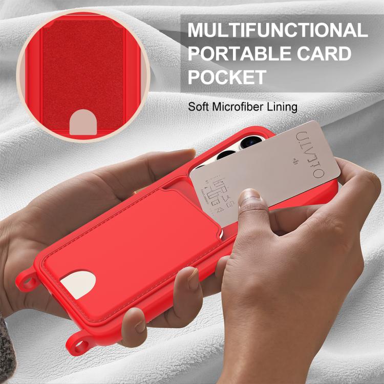 Integrated Card Bag Solid Color Liquid Silicone Phone Case Gen2 with Short Lanyard