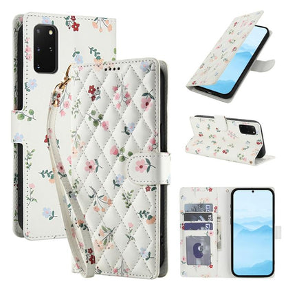 Flower Pattern Buckle Leather Phone Case with Lanyard