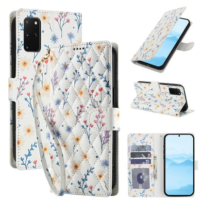 Flower Pattern Buckle Leather Phone Case with Lanyard