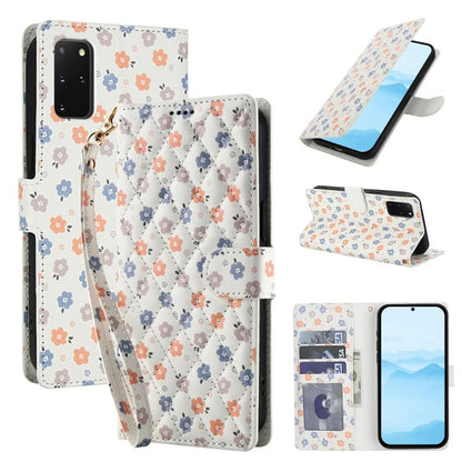 Flower Pattern Buckle Leather Phone Case with Lanyard