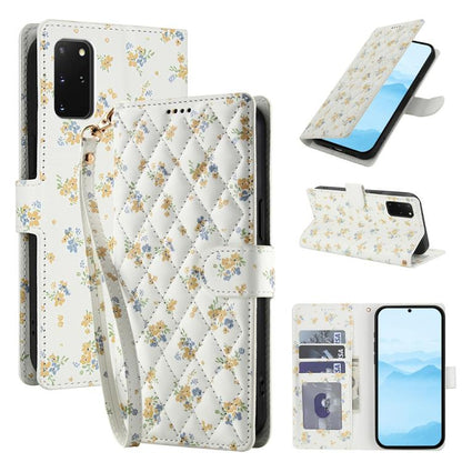 Flower Pattern Buckle Leather Phone Case with Lanyard