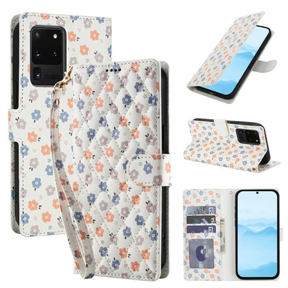 Flower Pattern Buckle Leather Phone Case with Lanyard