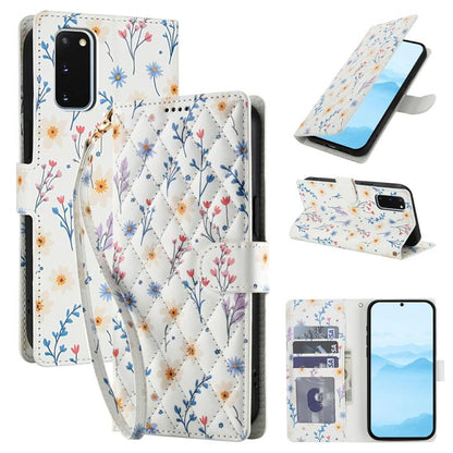 Flower Pattern Buckle Leather Phone Case with Lanyard