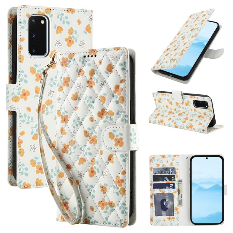 Flower Pattern Buckle Leather Phone Case with Lanyard