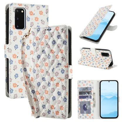 Flower Pattern Buckle Leather Phone Case with Lanyard
