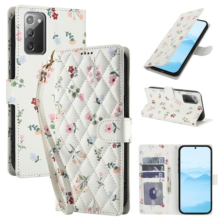 Flower Pattern Buckle Leather Phone Case with Lanyard