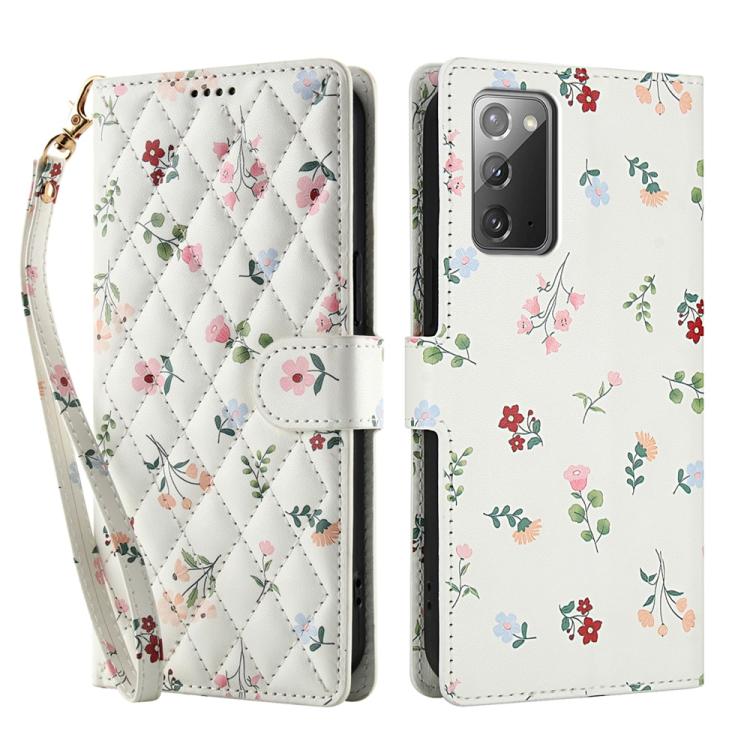 Flower Pattern Buckle Leather Phone Case with Lanyard