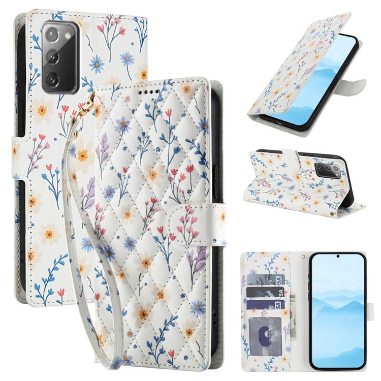 Flower Pattern Buckle Leather Phone Case with Lanyard