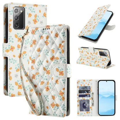 Flower Pattern Buckle Leather Phone Case with Lanyard