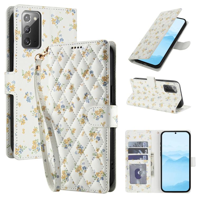 Flower Pattern Buckle Leather Phone Case with Lanyard