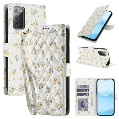 Flower Pattern Buckle Leather Phone Case with Lanyard