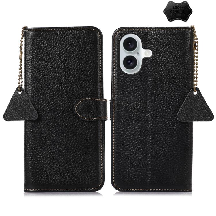 Genuine Leather Litchi Texture RFID Leather Phone Case