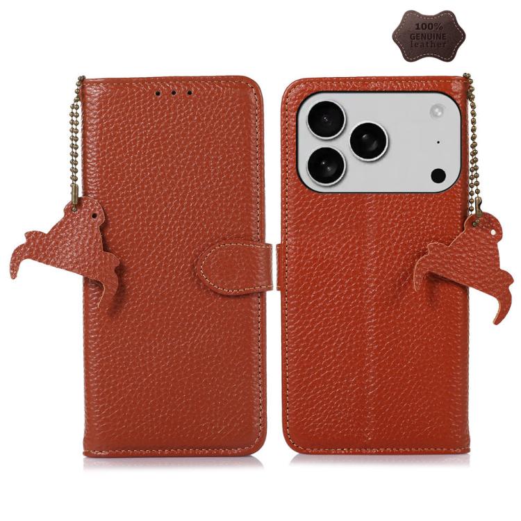 Genuine Leather Litchi Texture RFID Leather Phone Case