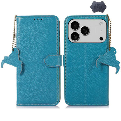 Genuine Leather Litchi Texture RFID Leather Phone Case