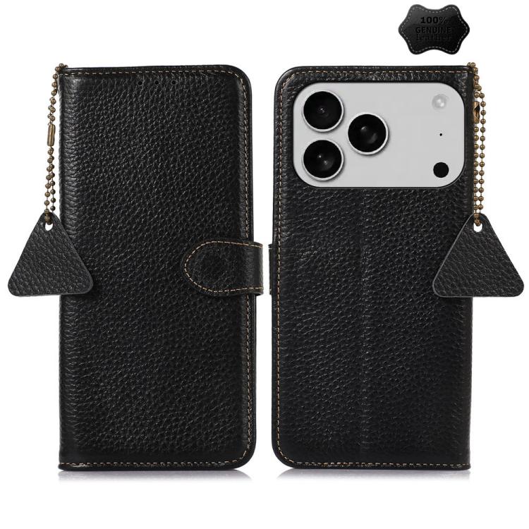 Genuine Leather Litchi Texture RFID Leather Phone Case