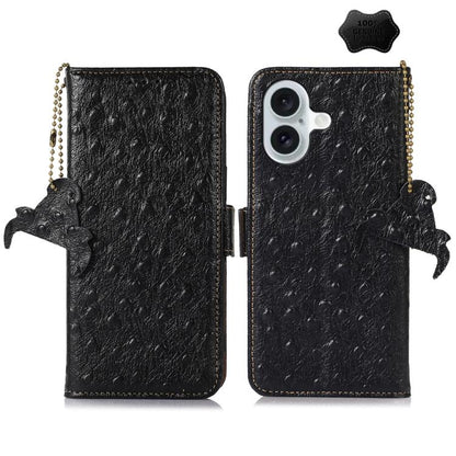 Ostrich Pattern Genuine Leather RFID Phone Case