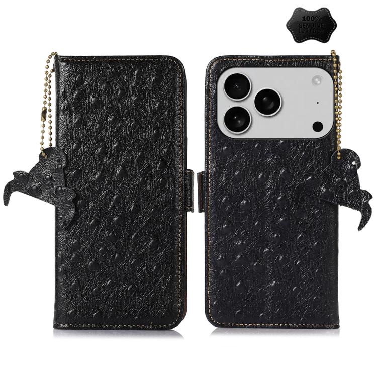 Ostrich Pattern Genuine Leather RFID Phone Case