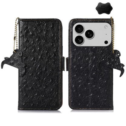Ostrich Pattern Genuine Leather RFID Phone Case