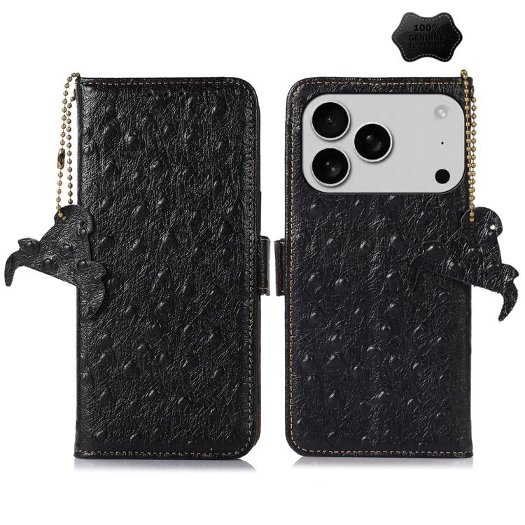 Ostrich Pattern Genuine Leather RFID Phone Case