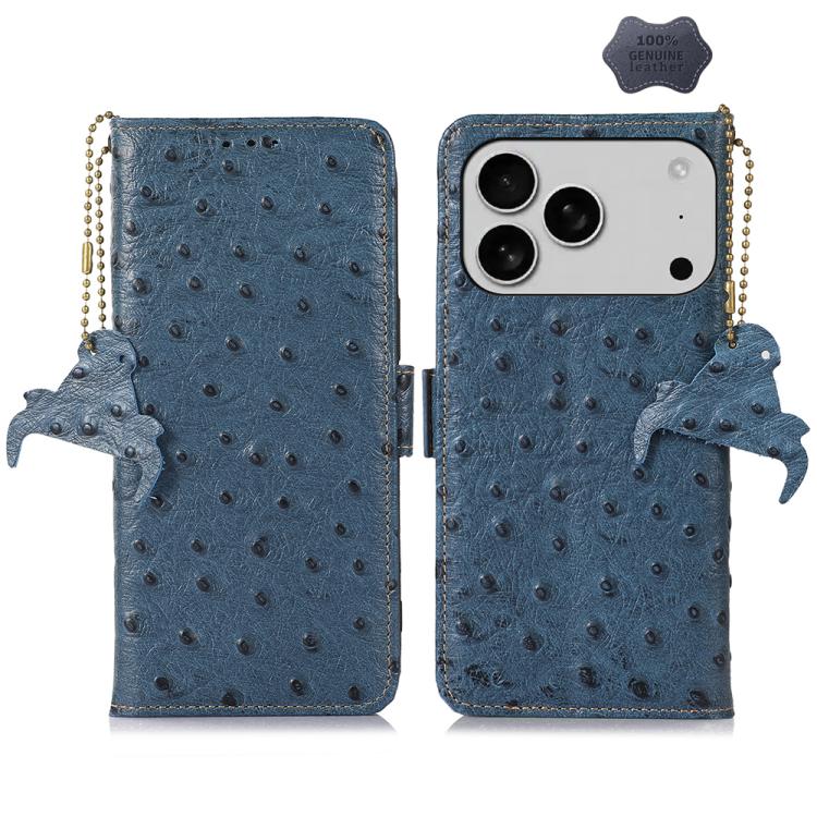 Ostrich Pattern Genuine Leather RFID Phone Case