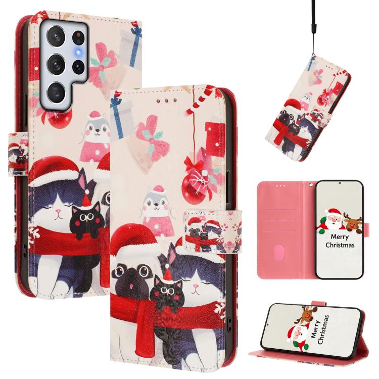 Christmas Series Buckle Leather Phone Case with Hand Strap