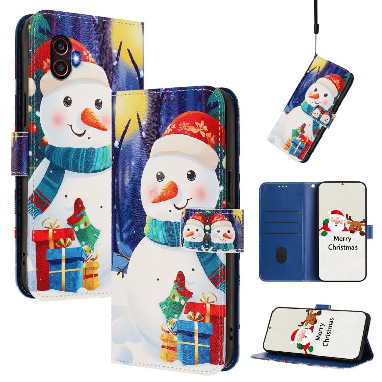 Christmas Series Buckle Leather Phone Case with Hand Strap