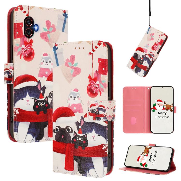 Christmas Series Buckle Leather Phone Case with Hand Strap