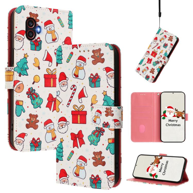 Christmas Series Buckle Leather Phone Case with Hand Strap