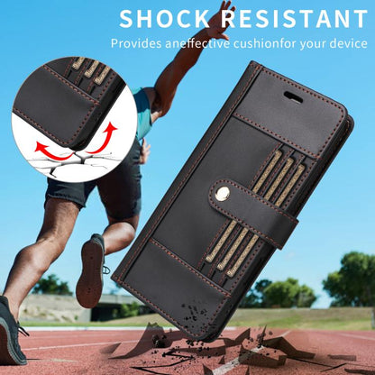 Six Card Slots Buckle Leather Phone Case with Lanyard