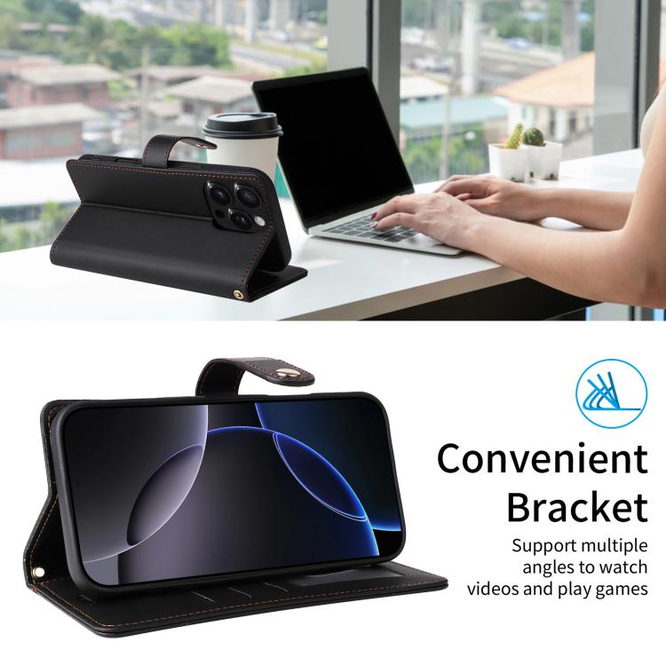 Six Card Slots Buckle Leather Phone Case with Lanyard