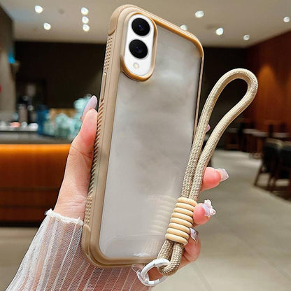 Solid Color Edge Transparency Acrylic TPU Phone Case with Wrist Strap