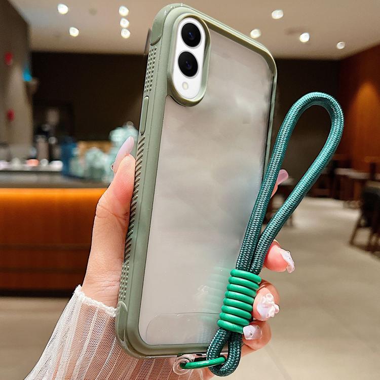 Solid Color Edge Transparency Acrylic TPU Phone Case with Wrist Strap