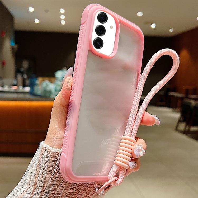 Solid Color Edge Transparency Acrylic TPU Phone Case with Wrist Strap