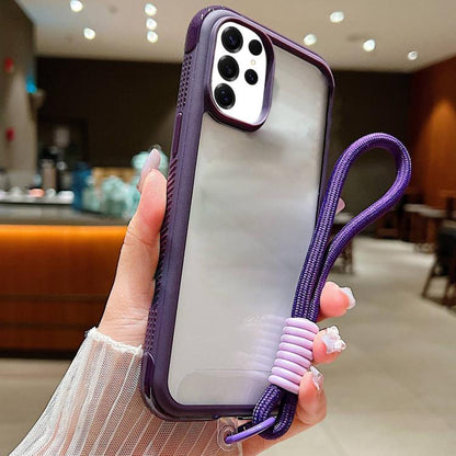 Solid Color Edge Transparency Acrylic TPU Phone Case with Wrist Strap