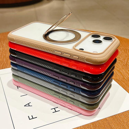 Solid Color Edge Transparency Rotation Holder MagSafe Phone Case