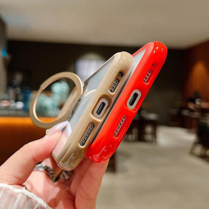 Solid Color Edge Transparency Rotation Holder MagSafe Phone Case